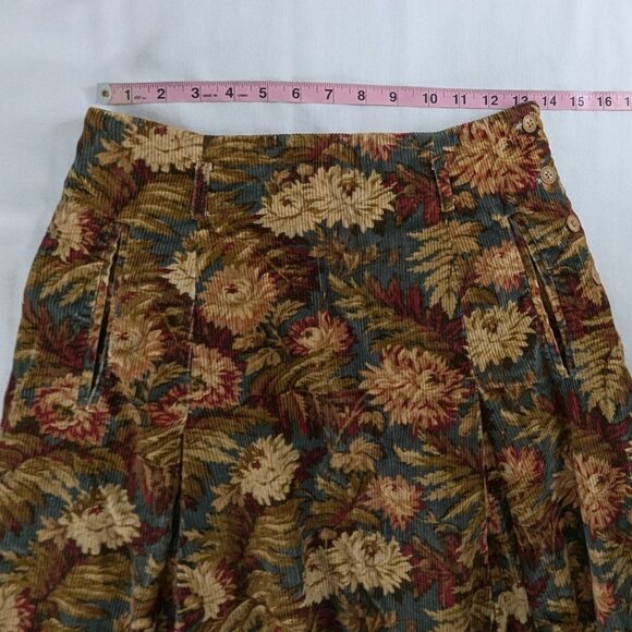 VTG Floral and Fern Corduroy Burgundy Green Side Button Maxi Skirt Folk Cottage - Picture 5 of 8
